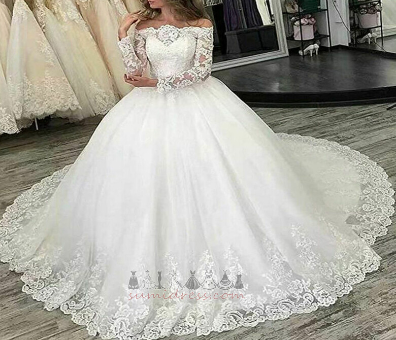 Long Sleeves Off Shoulder Lace Lace-up A-Line Long Wedding gown