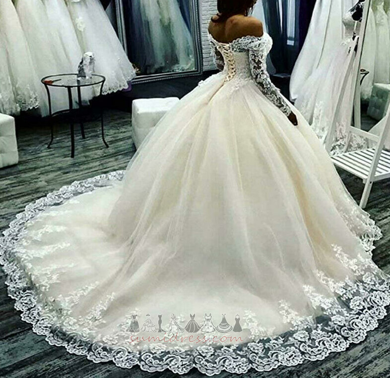 Long Sleeves Off Shoulder Lace Lace-up A-Line Long Wedding gown