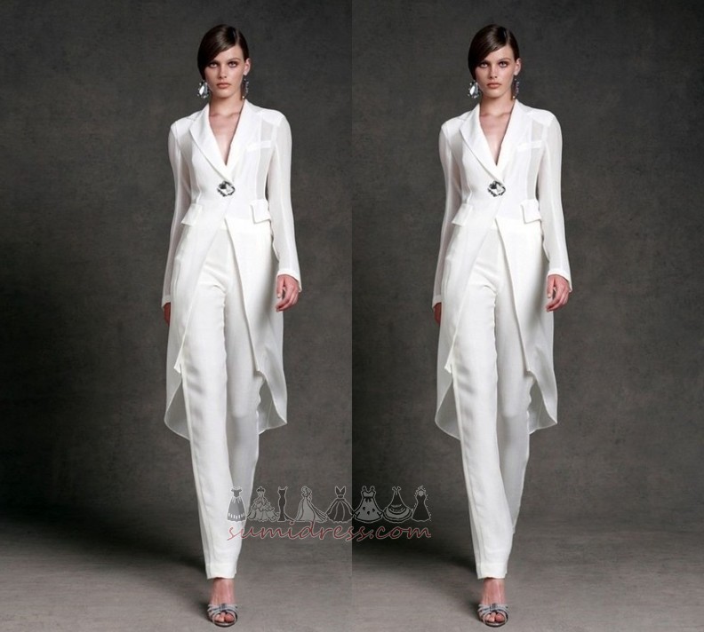 Long Sleeves Pockets V-Neck Hourglass Chiffon Suit Pants Suit Mother Dresses