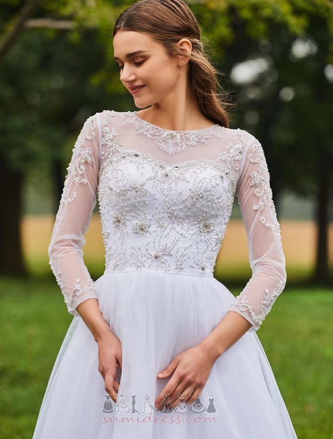 Long Sleeves Sheer Back Bateau Chic Lace A-Line Wedding Dress