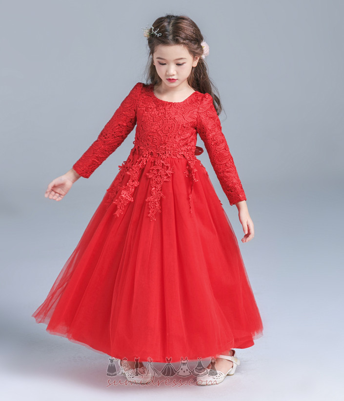 Long Sleeves Swing T-shirt Applique Show/Performance Lace Flower Girl Dress