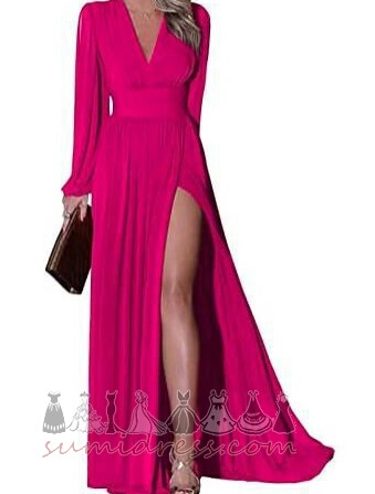 Long Sleeves Thigh-High Slit Chiffon V-Neck Lantern Natural Waist Evening Dress