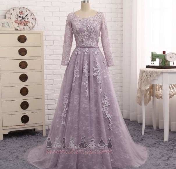 Long Sleeves Voile Applique Elegant Ball Scoop Evening gown