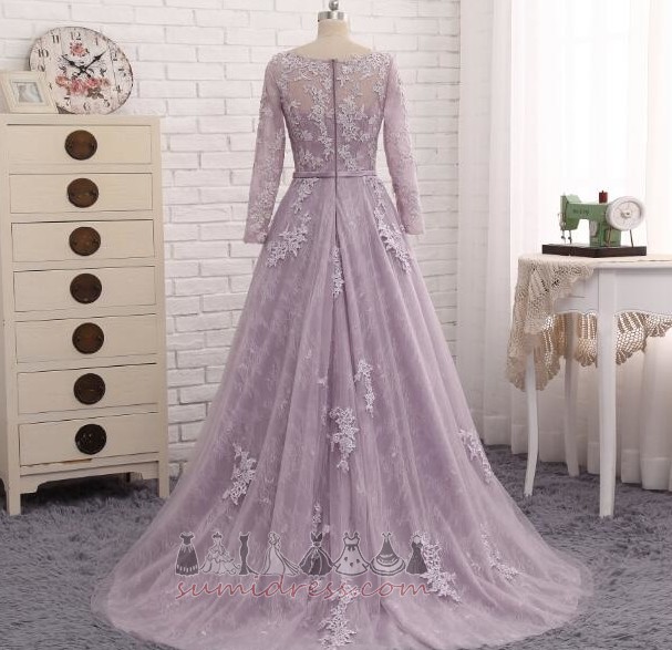 Long Sleeves Voile Applique Elegant Ball Scoop Evening gown