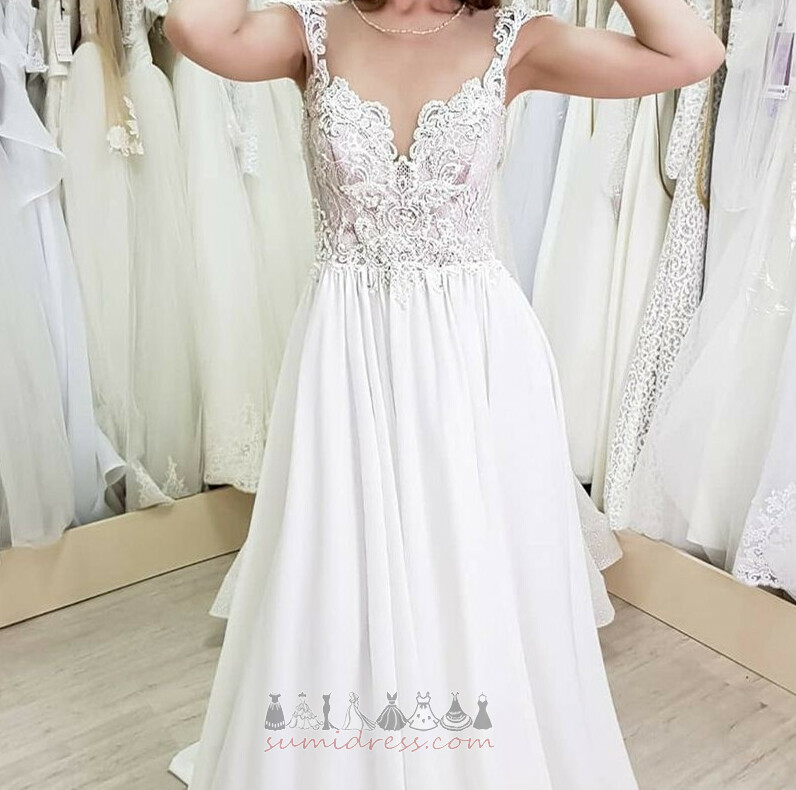 Long Spring Jewel A-Line Applique Beach Wedding Dress