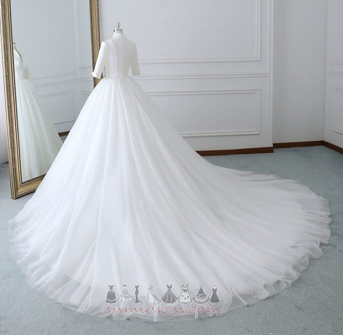 Long T-shirt Cathedral Train Inverted Triangle Formal A-Line Wedding Dress