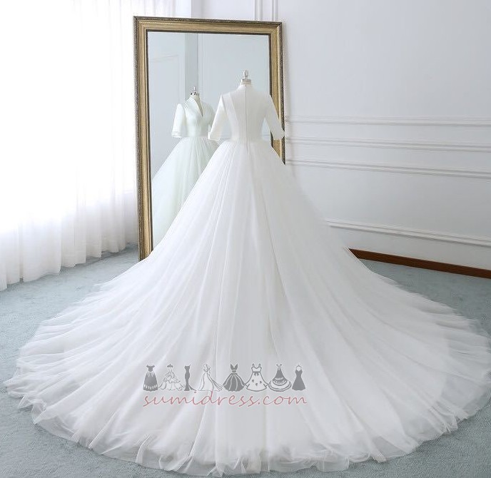 Long T-shirt Cathedral Train Inverted Triangle Formal A-Line Wedding Dress