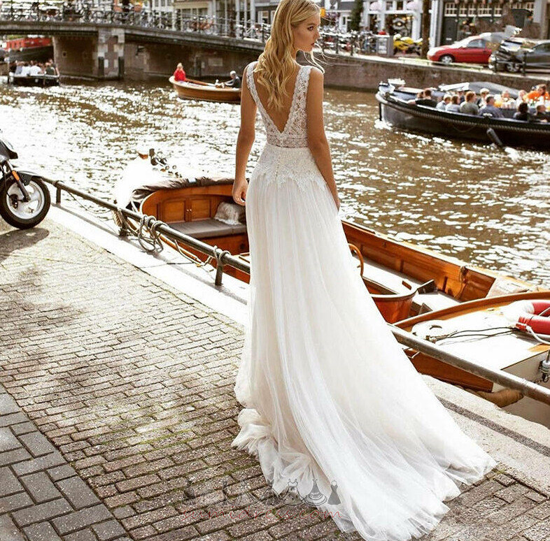 Long V-Neck Lace Fall Natural Waist Elegant Wedding Dress