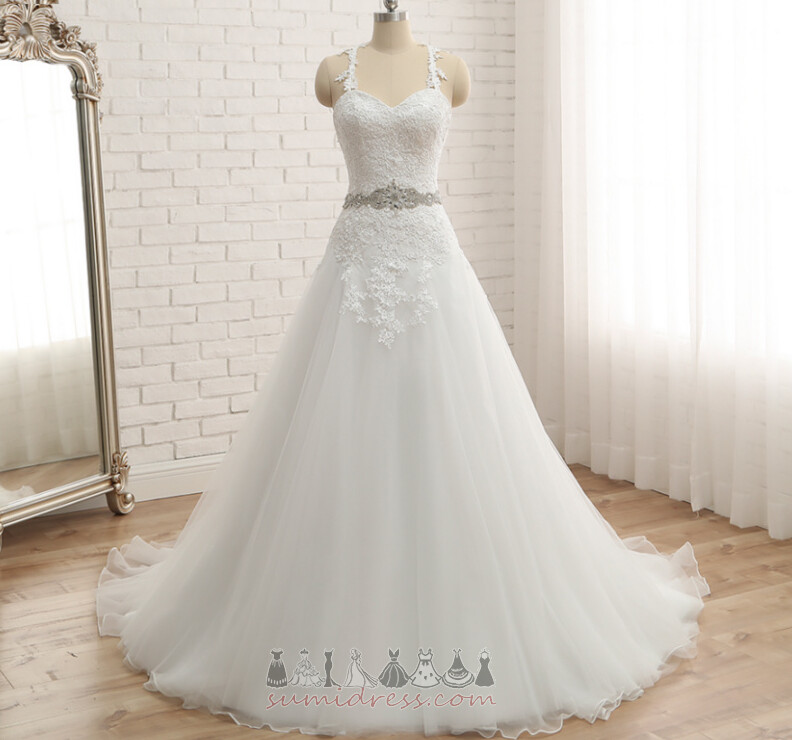 Long Voile Lace Overlay Elegant Natural Waist Backless Wedding Dress