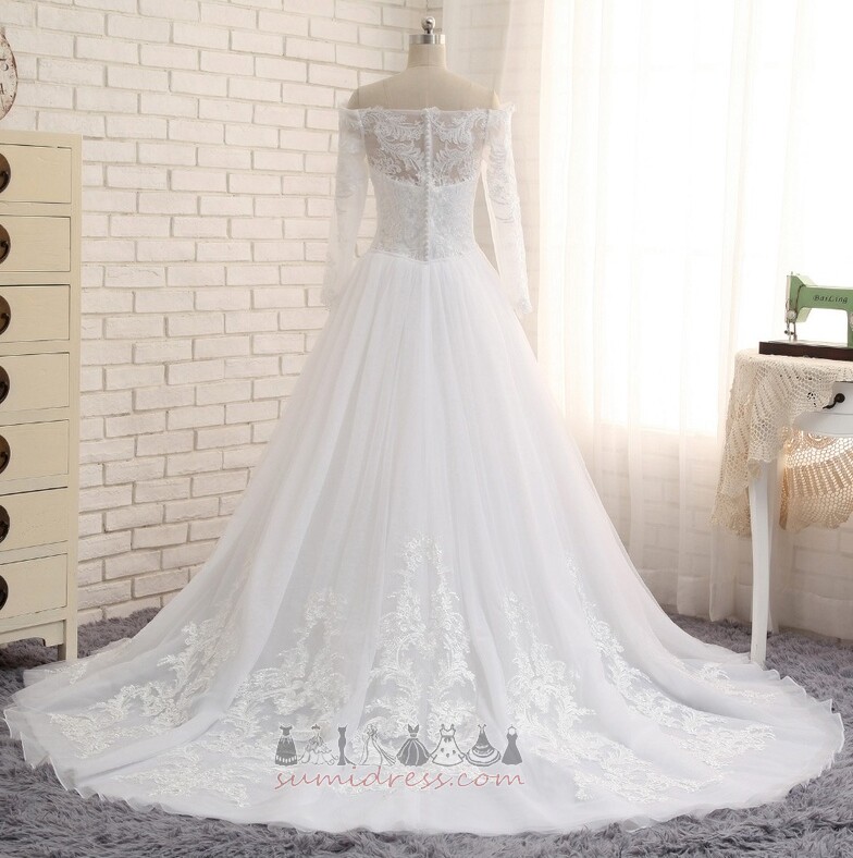 Long Watteau Train Lace Natural Waist Voile Hall Wedding Dress