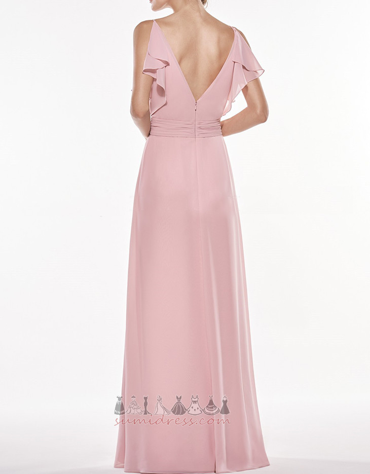 Long Zipper Up A-Line V-Neck Chiffon Spring Bridesmaid Dress