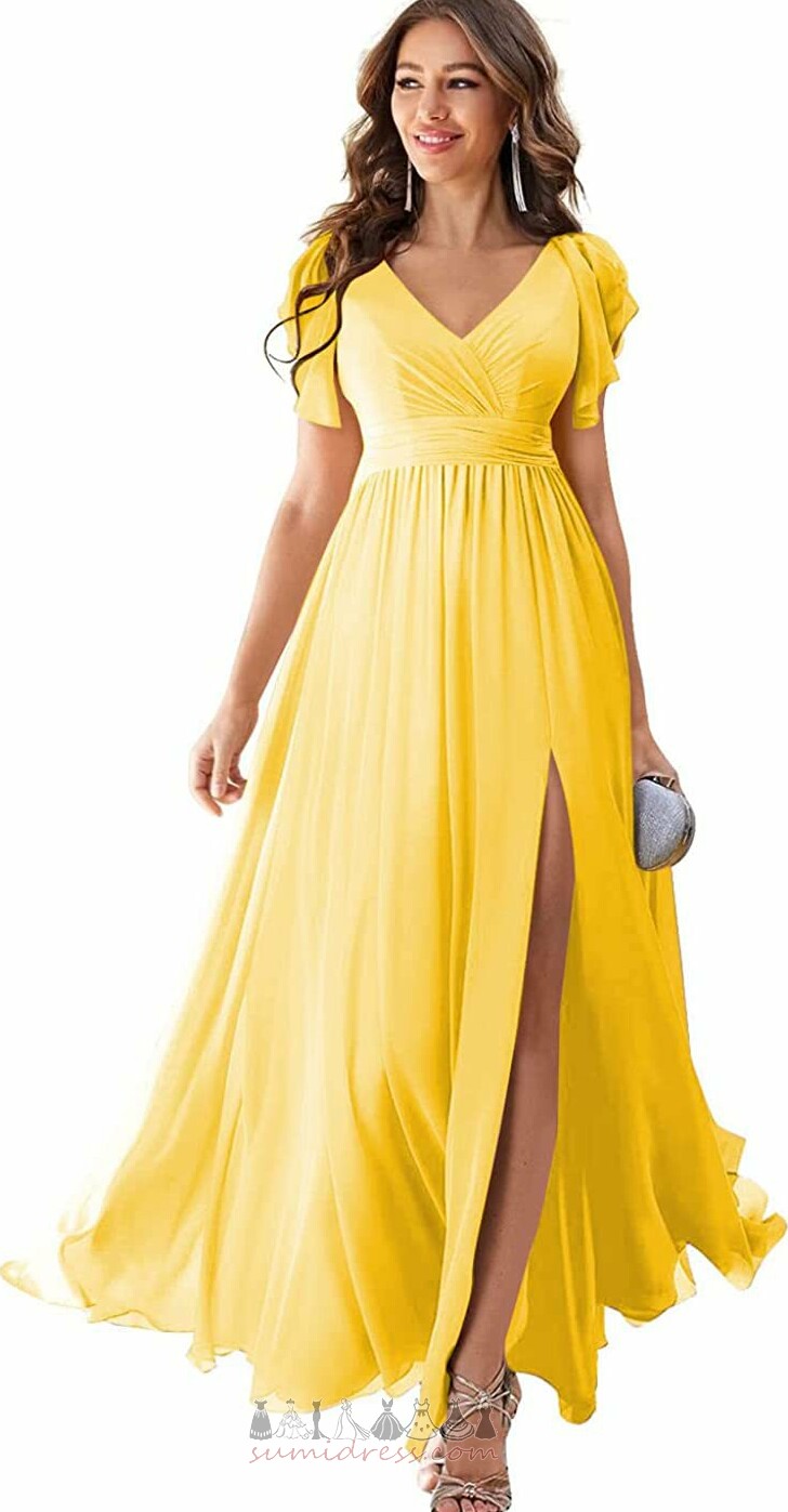 Loose Sleeves Natural Waist Ankle Length Ball V-Neck A-Line Evening Dress