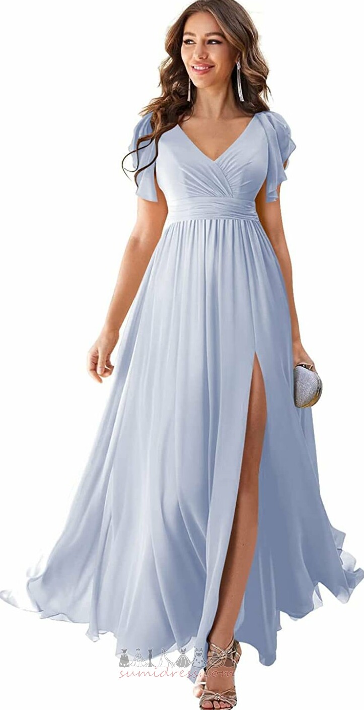 Loose Sleeves Natural Waist Ankle Length Ball V-Neck A-Line Evening Dress
