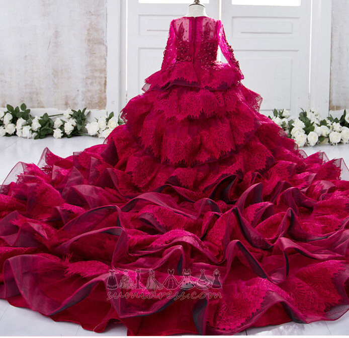 Lotusblad krave Lynlås Folder Ceremoni A-linje Feje Tog Blomst pige kjole