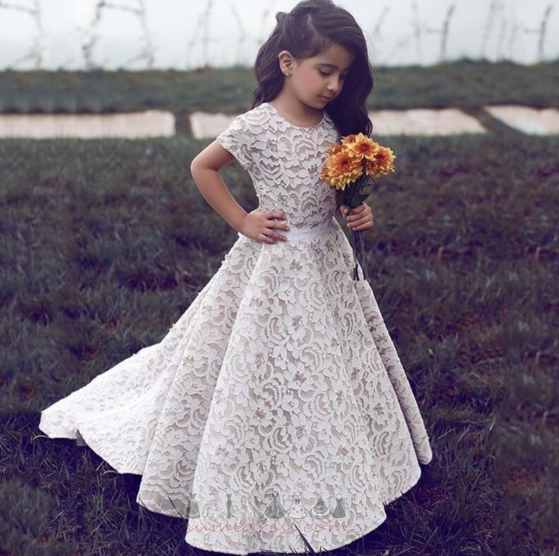 Λουλούδι κορίτσι φόρεμα Χειμώνας Κόμμα Κοντομάνικη μπλούζα Κοντομάνικο Δαντέλα Επίσημη