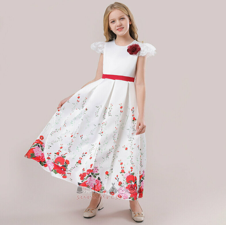 Λουλούδι κορίτσι φόρεμα Επίσημη Γραμμή Α Σατέν Κόσμημα πώληση Φερμουάρ επάνω