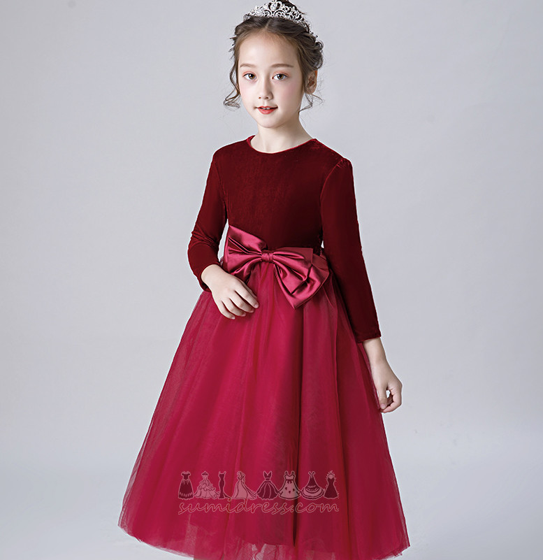Λουλούδι κορίτσι φόρεμα Φυσικό Μακρύ Μανίκι Κοντομάνικη μπλούζα Κομψό Τόξο Αστράγαλο Μήκος