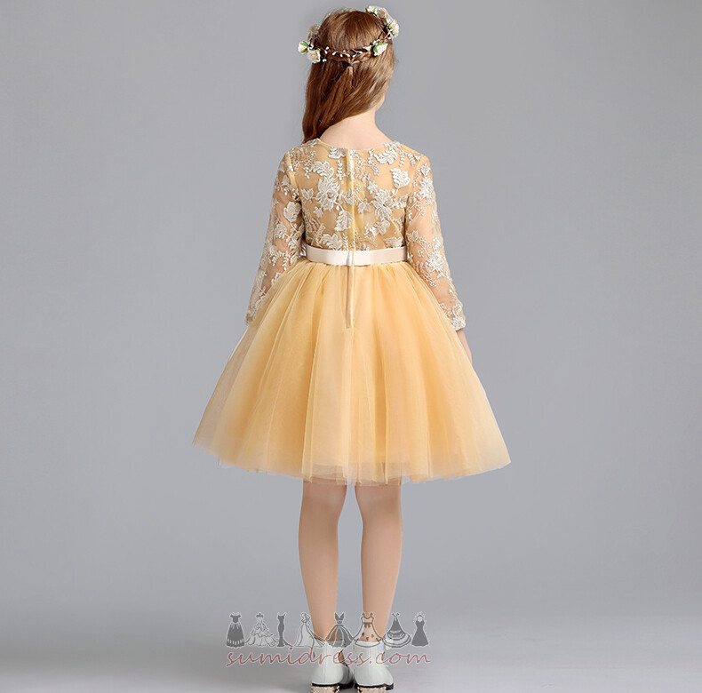 Λουλούδι κορίτσι φόρεμα Φυσικό Τα τρία τέταρτα μανίκια κούνια Απλικέ Φερμουάρ επάνω Μέχρι το Γόνατο