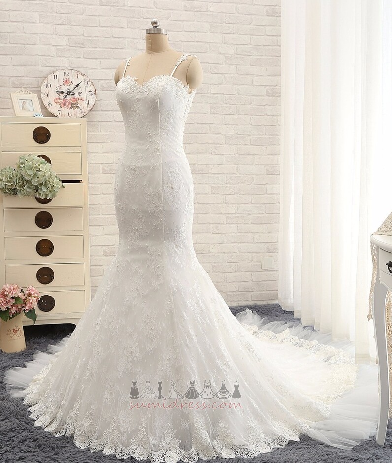 Luksuriøs Feje Tog Havfrue Rygløs Draped Tynde skulderstropper Bryllupskjole