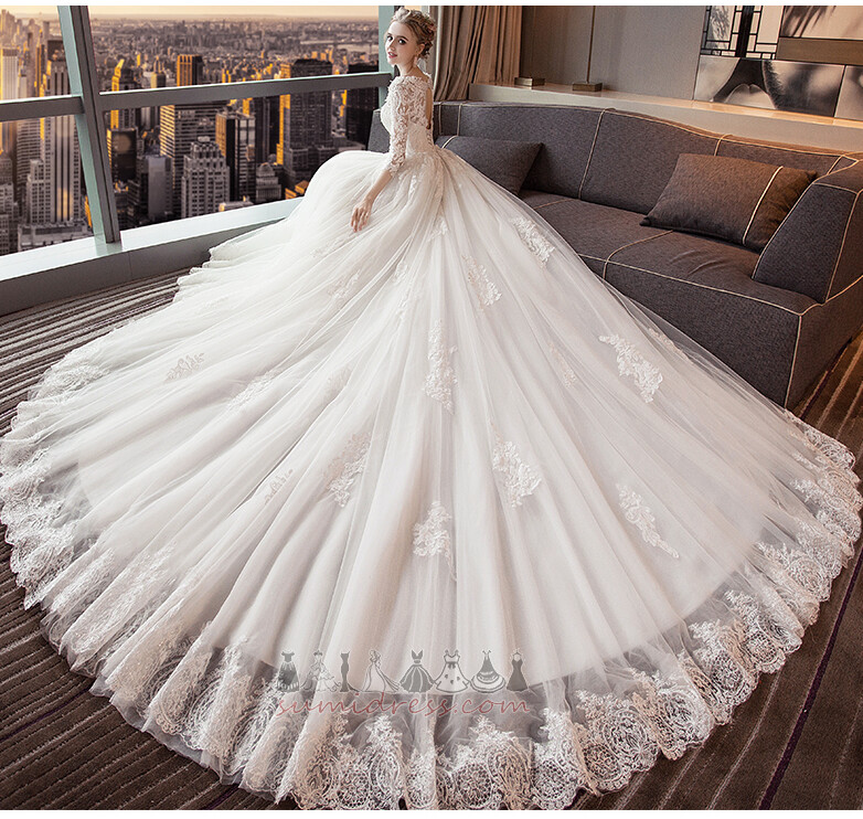 Luxurious Outdoor Natural Waist V-Neck Lace Overlay Lace Wedding Dress