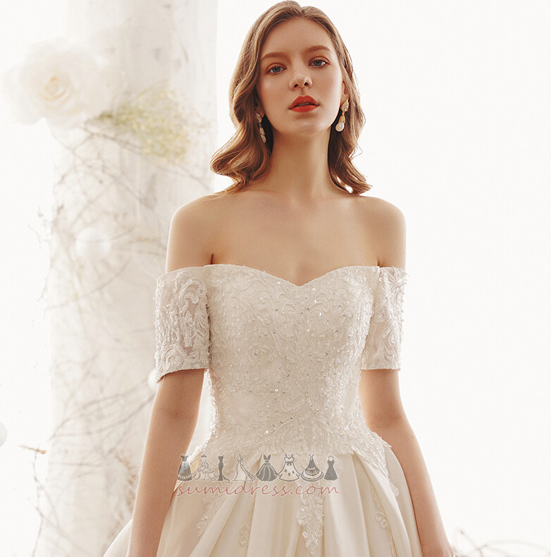 Luxurious Short Sleeves Natural Waist Lace Church Inverted Triangle Wedding Dress