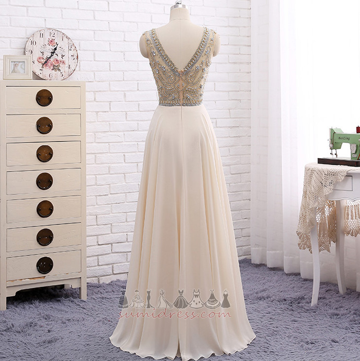 Lynlås Chiffon Gnistre Naturlig Talje A-linje Uden ærmer Aften kjole