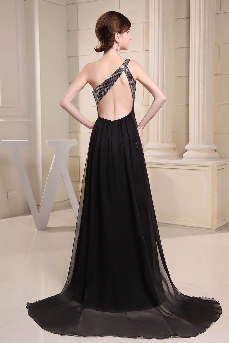 Lynlås Gulvet længde Pailletter Asymmetriskkrave Naturlig Talje Enkel Aften kjole