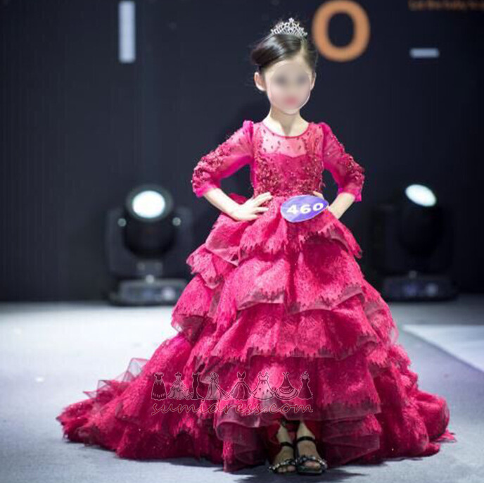 mała dziewczynka sukienka Sweep pociągu Linia A Kaskadowe Zapiekanka Edge na suwak Ceremonia