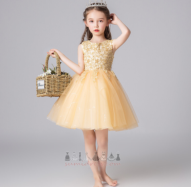 Маленькая девочка платье Аппликации Без рукавов Молния вверх лето тюль Природные Талия