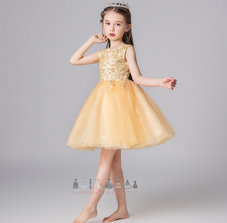 Маленькая девочка платье Аппликации Без рукавов Молния вверх лето тюль Природные Талия