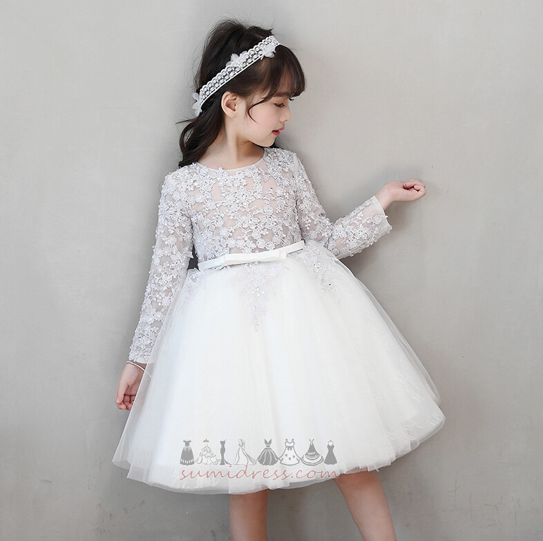 Маленькая девочка платье Аппликации Природные Талия Молния вверх зима кружево Футболка