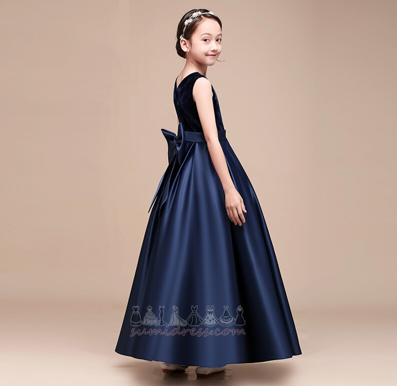 Маленькая девочка платье Без рукавов Молния вверх Длина лодыжки A-линия Акцентированные лук