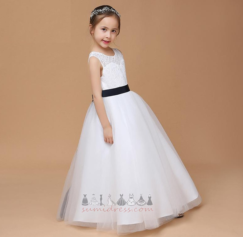 Маленькая девочка платье Без рукавов Пояса средний A-линия драгоценность Молния вверх