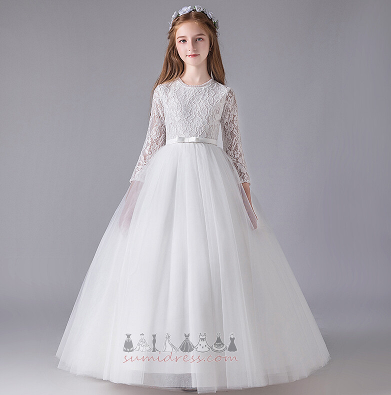 Маленькая девочка платье Молния вверх свадьба драгоценность Длина лодыжки Невидимый рукава