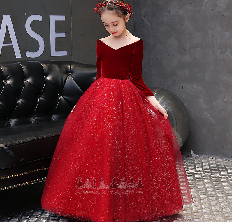 Маленькая девочка платье повязка средний Long sleeves элегантный Глубокий V шеи V-образным вырезом
