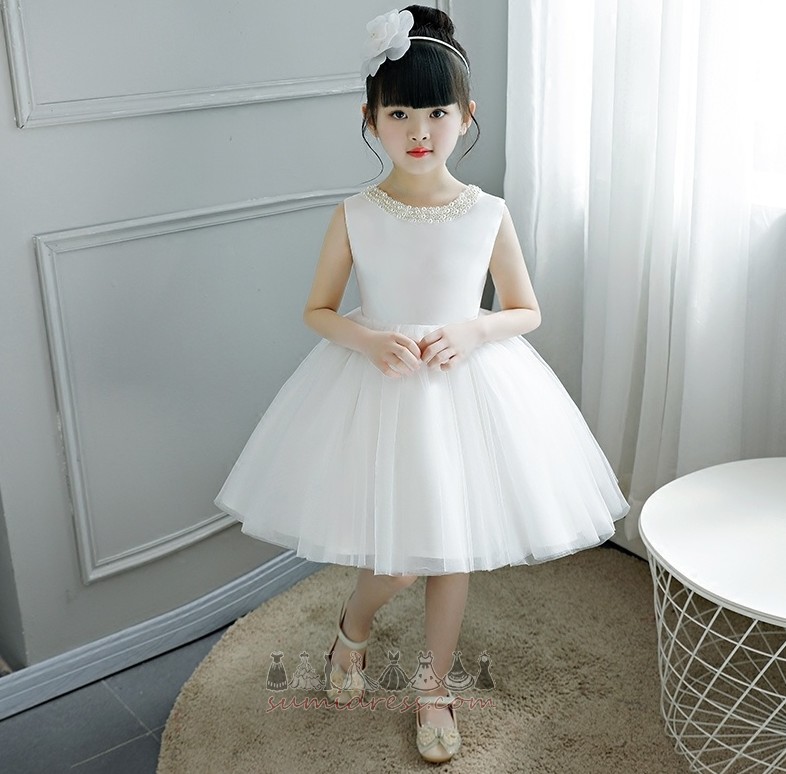 Маленькая девочка платье развальцовка A-линия драгоценность Акцентированные лук Молния вверх