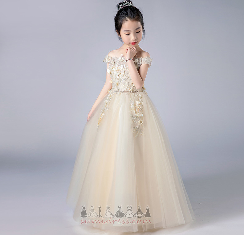 Маленькая девочка платье Роз украшение падать Природные Талия A-линия С плеча Длина лодыжки