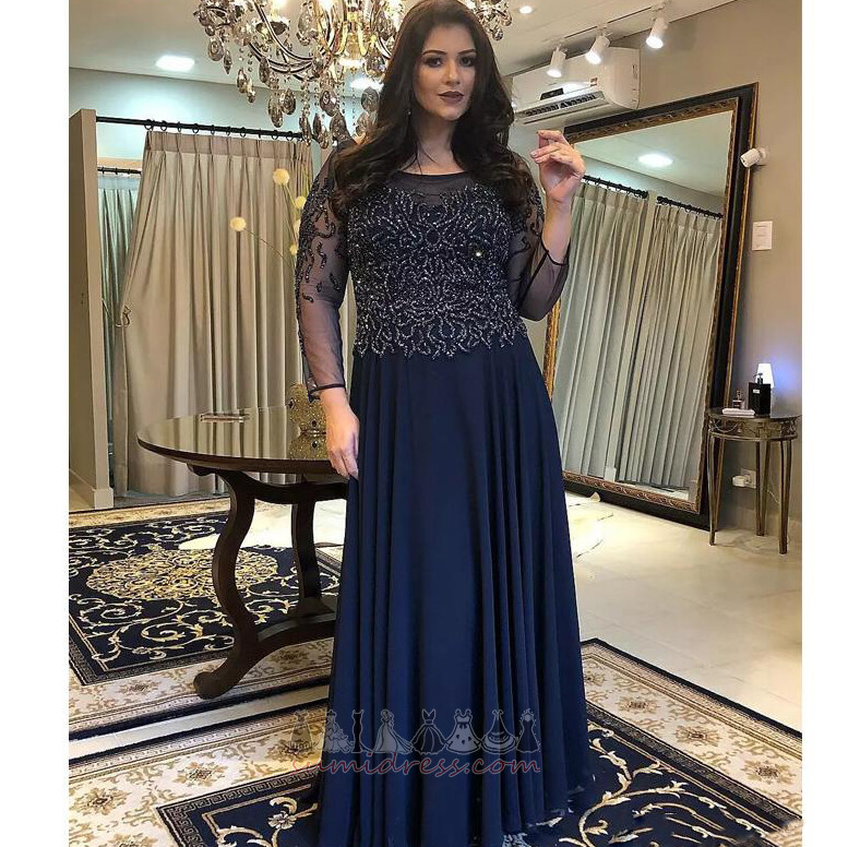 Matka sukienka Linia A na suwak Długi rękaw Frezowanie formalny Naturalne talii