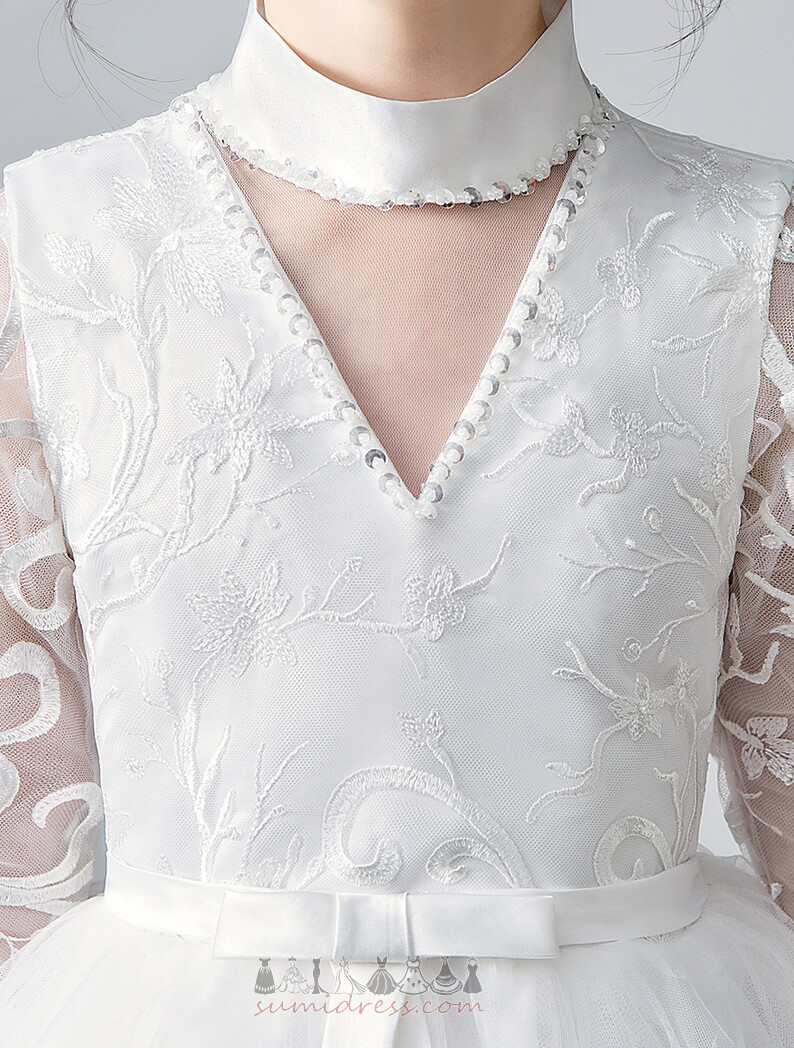 Medium 3/4 Length Sleeves Natural Waist Elegant Bowknot Tea Length Communion Dress