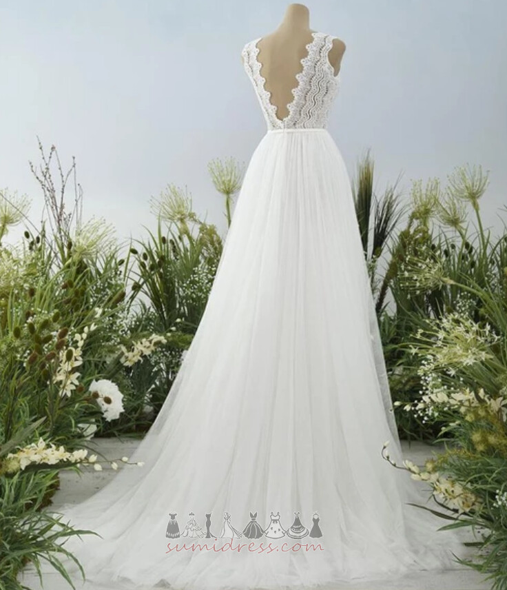 Medium Applique Natural Waist V-Neck Lace Overlay A-Line Wedding Dress
