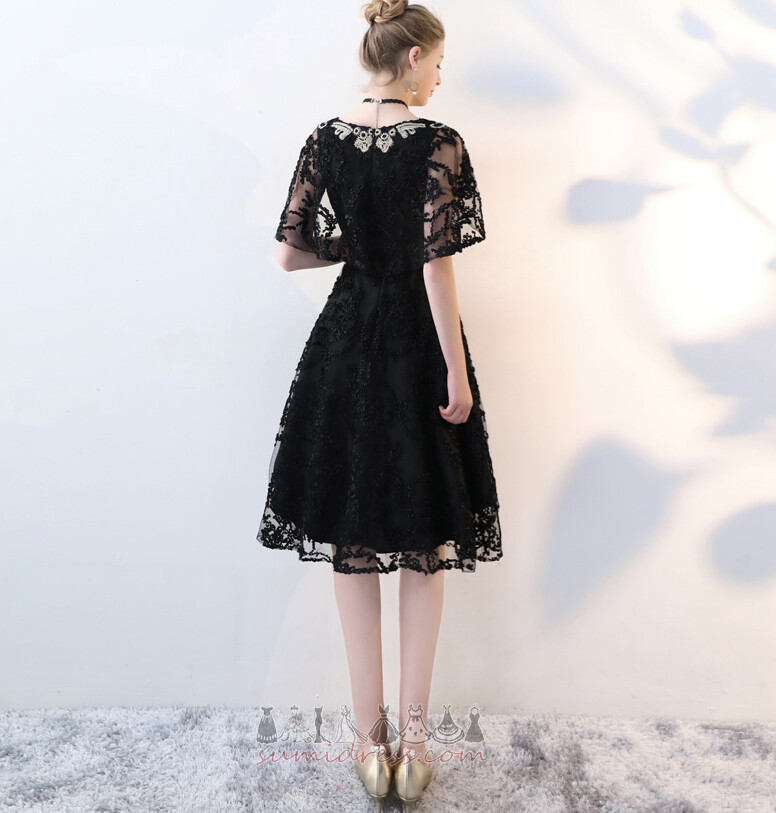 Medium Ball High Low Asymmetrical Short Sleeves Embroidery Evening Dress