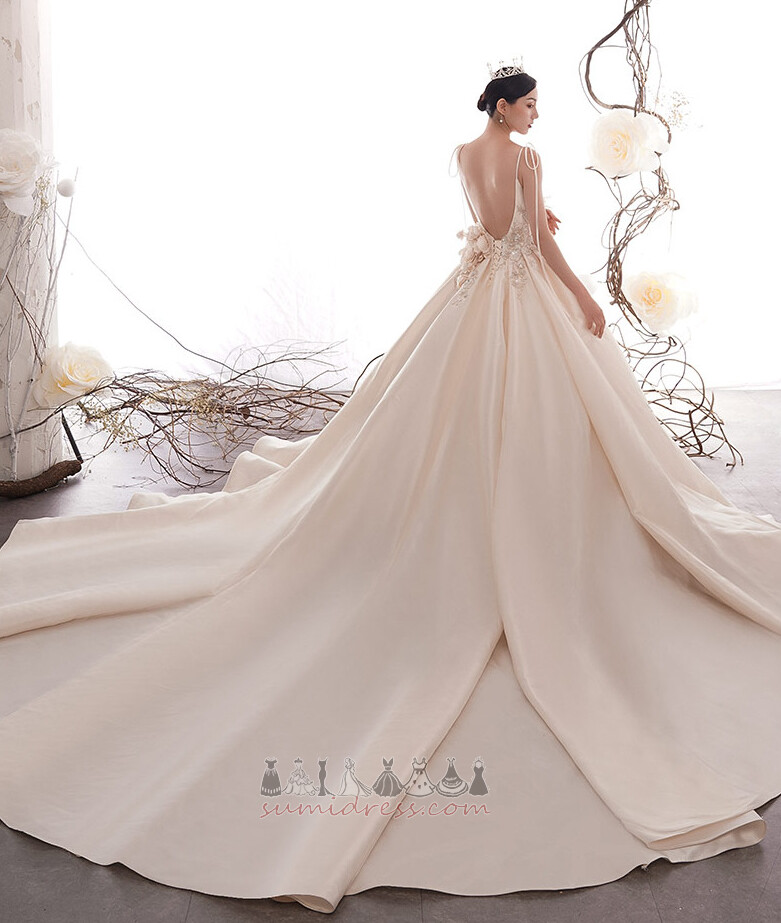 Medium Beach Accented Rosette Sleeveless Natural Waist A-Line Wedding Dress