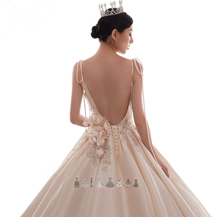 Medium Beach Accented Rosette Sleeveless Natural Waist A-Line Wedding Dress