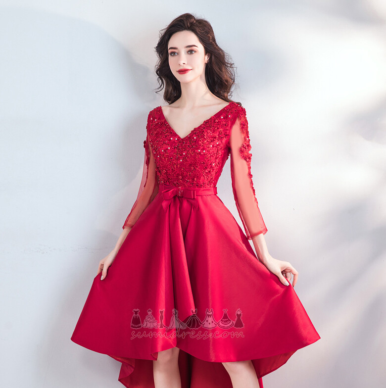 Medium Beading Illusion Sleeves Sweep Train Asymmetrical Spring Prom Dress