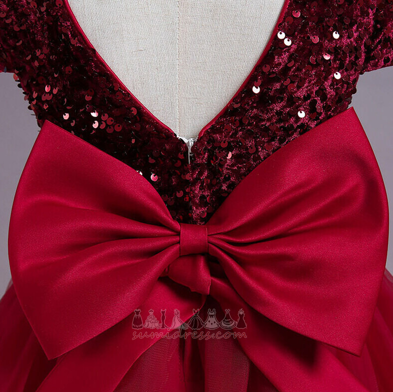 Medium Bow A-linjeformat Natural Midja Juvel Fjäder Blomma flicka klänning