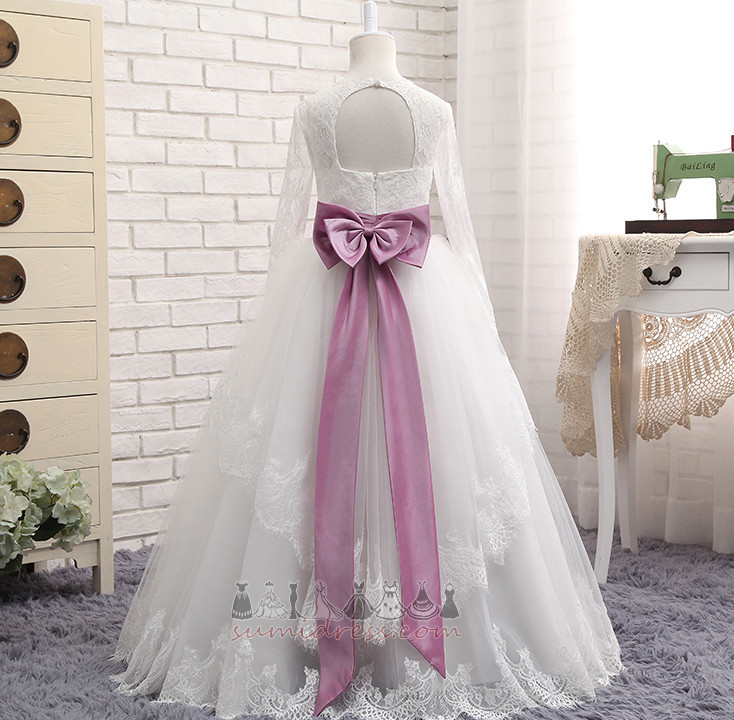 Medium Floor Length Long Sleeves Jewel Natural Waist Zipper Flower Girl Dress
