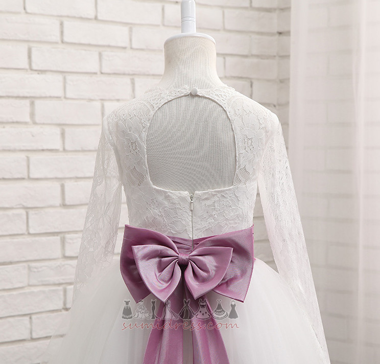 Medium Floor Length Long Sleeves Jewel Natural Waist Zipper Flower Girl Dress