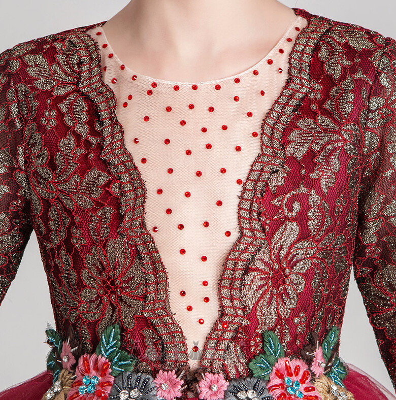 Medium Flowers Tulle 3/4 Length Sleeves Accented Rosette T-shirt Flower Girl Dress