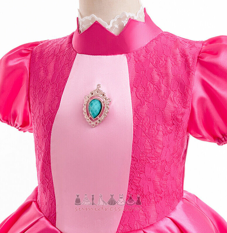 Medium försäljning Draperad Satäng Pouf ärmar Hög-hals liten flicka klänning