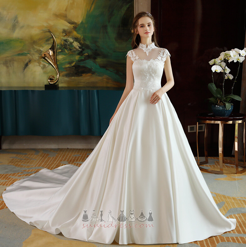 Medium High Neck Long Simple Draped Hall Wedding gown